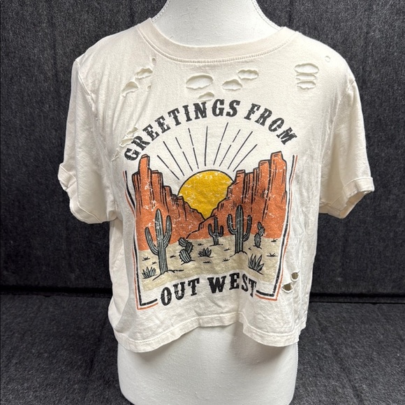 Love & Lazy Days Tops - White Graphic Tee with Desert Scene